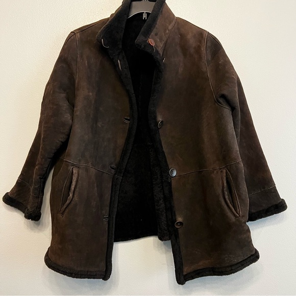 BLUE DUCK Brown Shearling Sheepskin Coat Women’s XL VTG Button Up - Picture 4 of 13